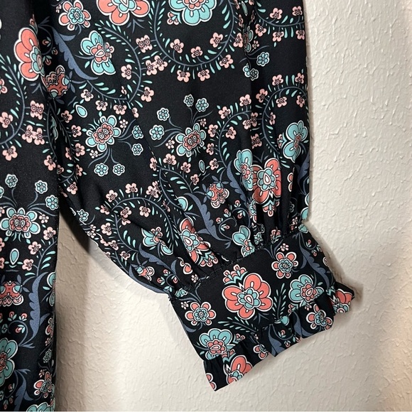 Eloquii Womens Size 22 Long Sleeve Shift Dress High Neck Blue Floral Tie At Neck - Picture 6 of 14